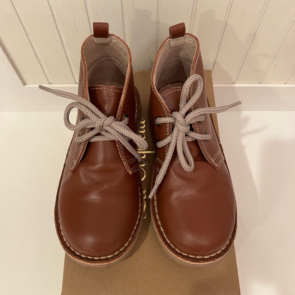 La Coqueta - Dark Tan Leather Kids Desert Boots (Boy or Girl) Size US 11.5 EU 29